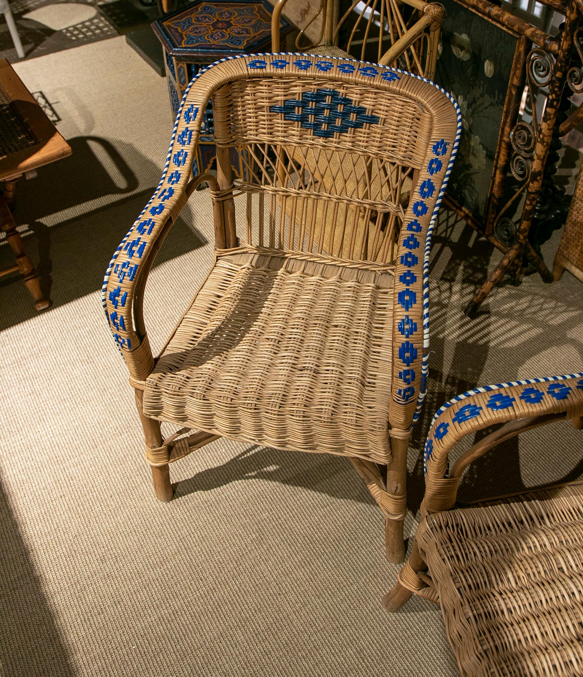 20th Century 1950s, Spanish Pair of Handmade Wicker Armchairs