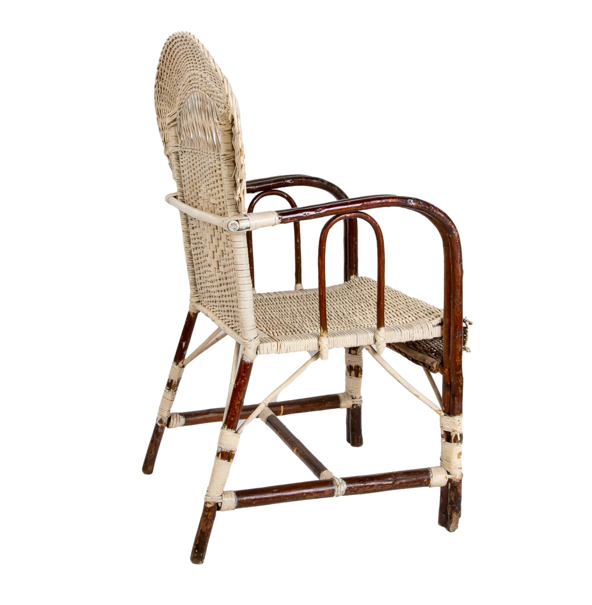 1950s Spanish Pair of Handmade Wicker Armchairs 4