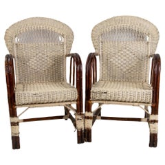 1950s Spanish Pair of Handmade Wicker Armchairs