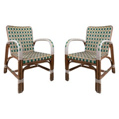 1950s Spanish Pair of Laced Faux Bamboo Wooden Garden Armchairs