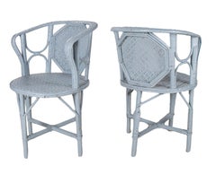 1950s Spanish Pair of White Woven Wicker & Bamboo Armchairs