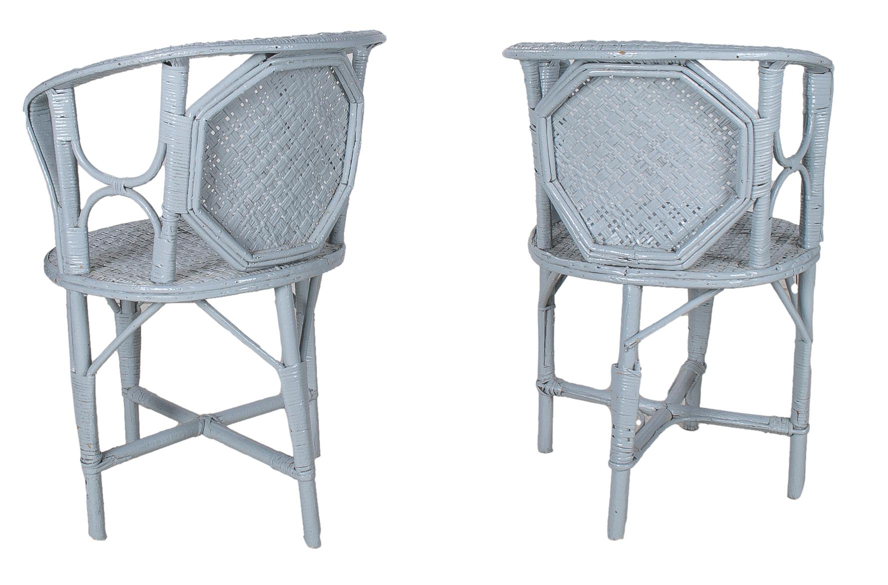1950s Spanish Pair of White Woven Wicker & Bamboo Armchairs In Good Condition For Sale In Marbella, ES