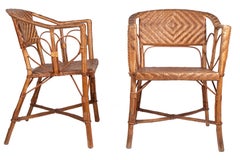 Paire de chaises espagnoles des années 1950 en osier sur cadre en bois