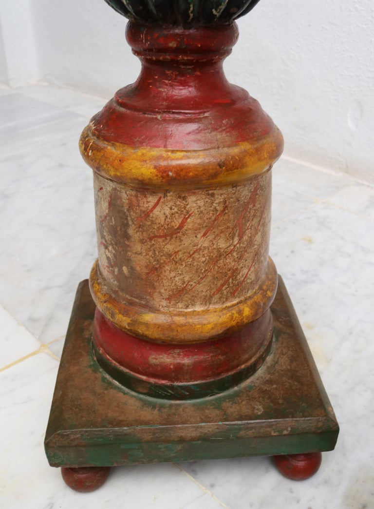 1950s Spanish Pair of Wooden Painted Candle Pricket Sticks at 1stDibs