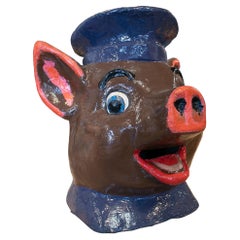 1950s Spanish Pig Head Hand Painted Papier-mâché Festival Mask
