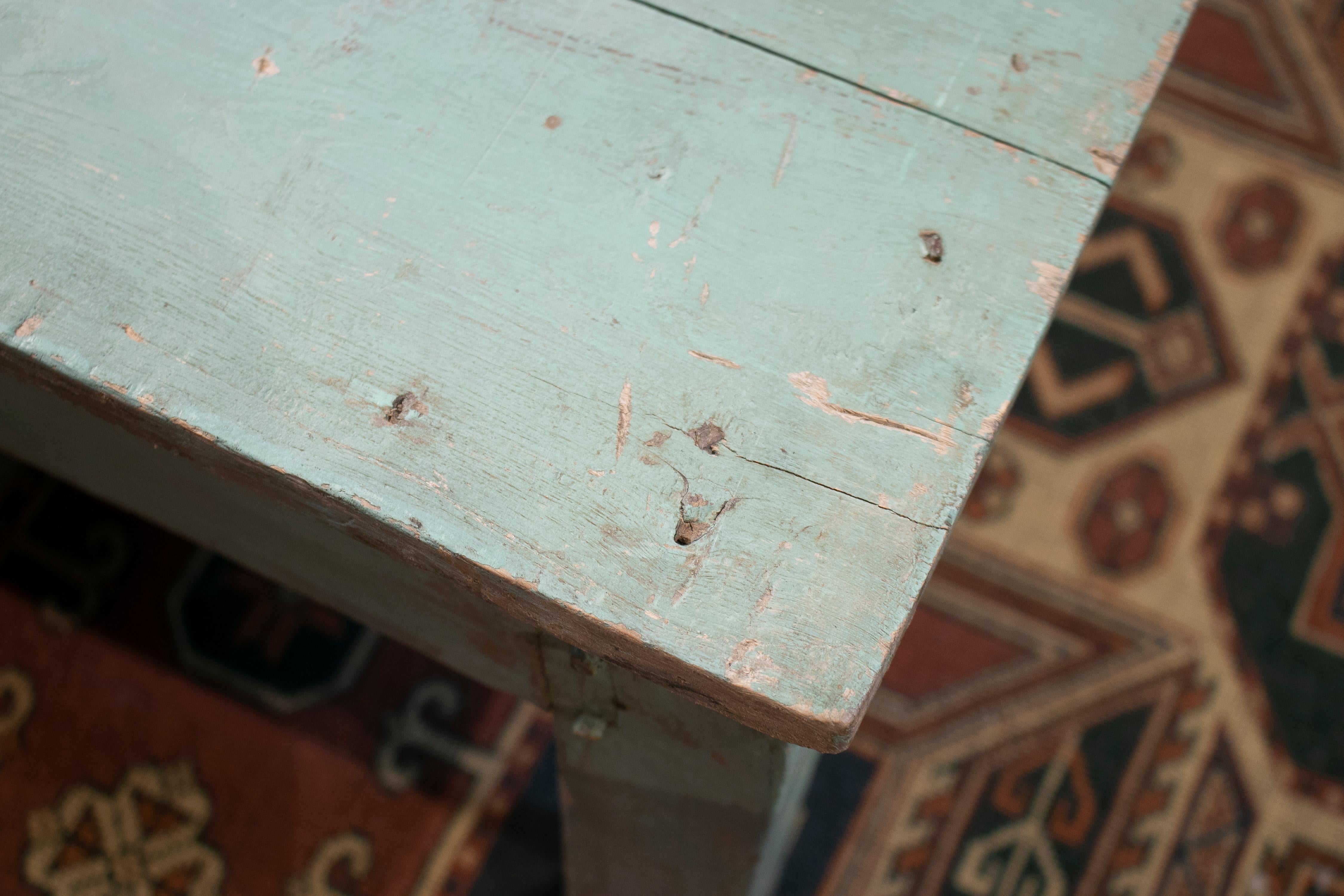 1950s Spanish Rustic Wooden Coffee Table Painted Turquoise Blue 8