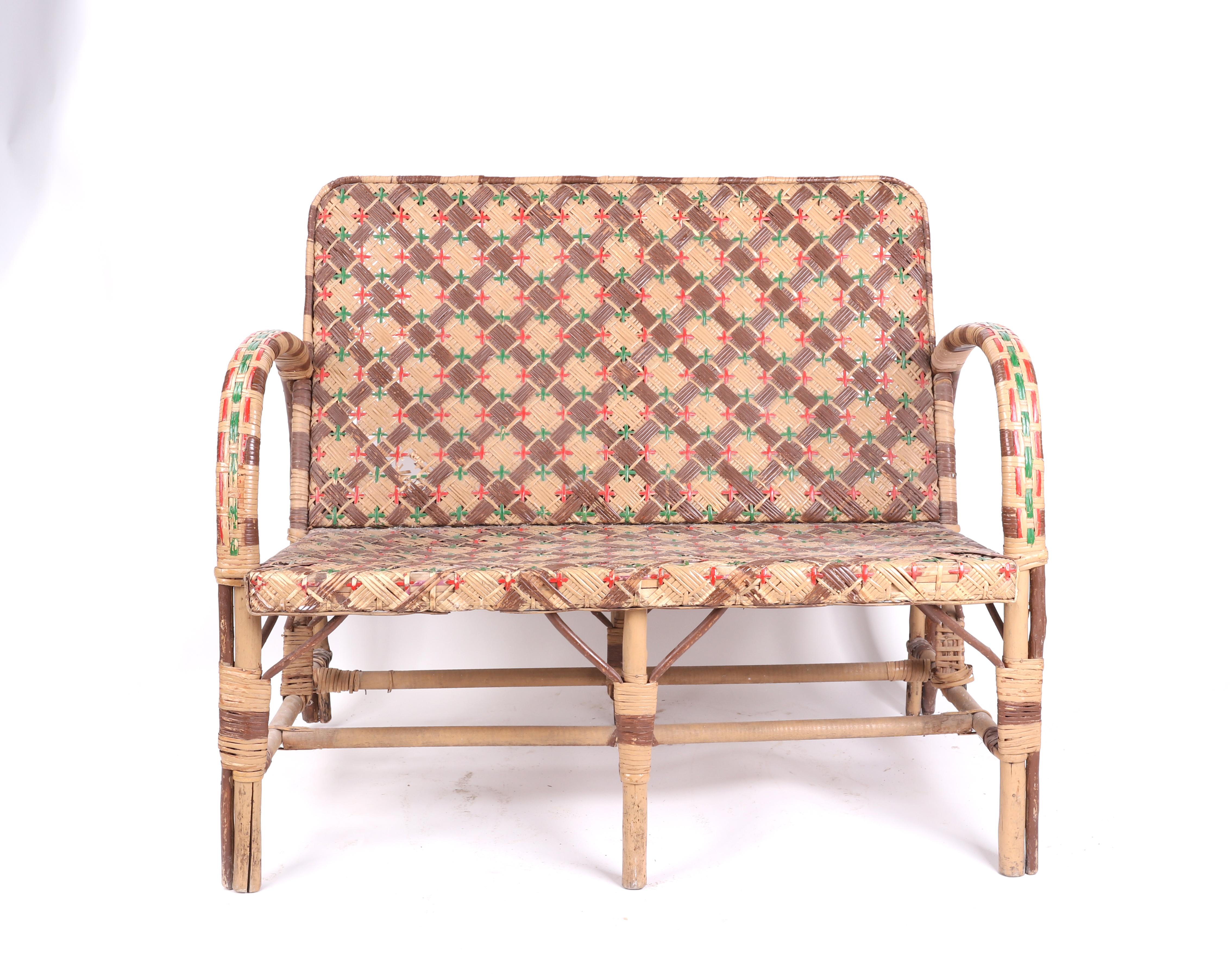 1950s Spanish Set Consisting of Sofa, Two Armchairs and Wicker Table 2