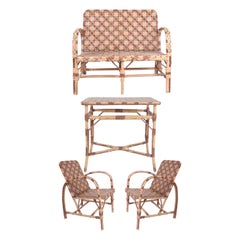 1950s Spanish Set Consisting of Sofa, Two Armchairs and Wicker Table