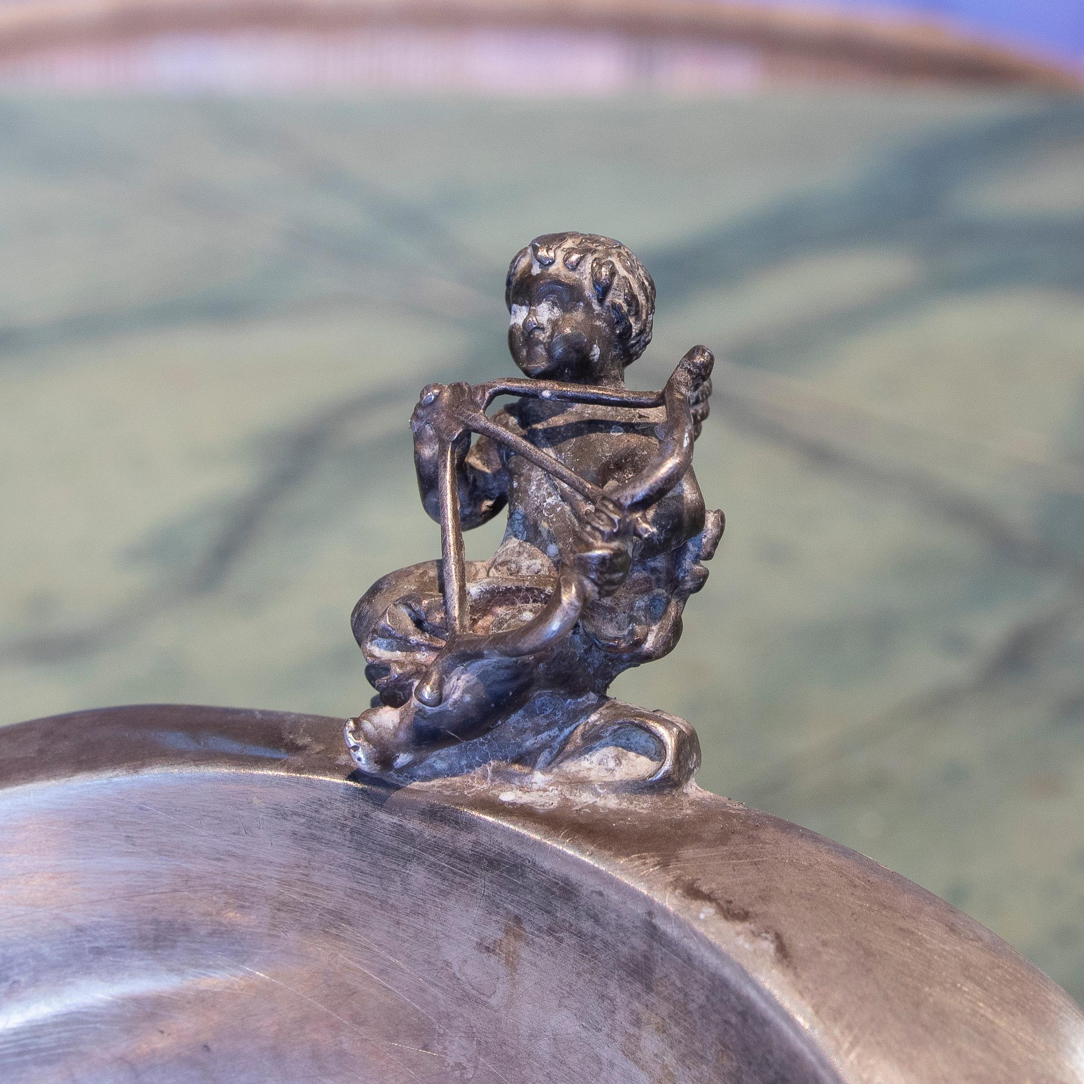 1950s Spanish Silver Conch Tray w/ Small Cupid Figure Atop For Sale 3