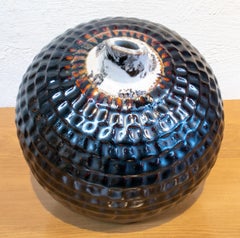 1950s Spanish Spherical Glazed Ceramic Vase in Dark Colors