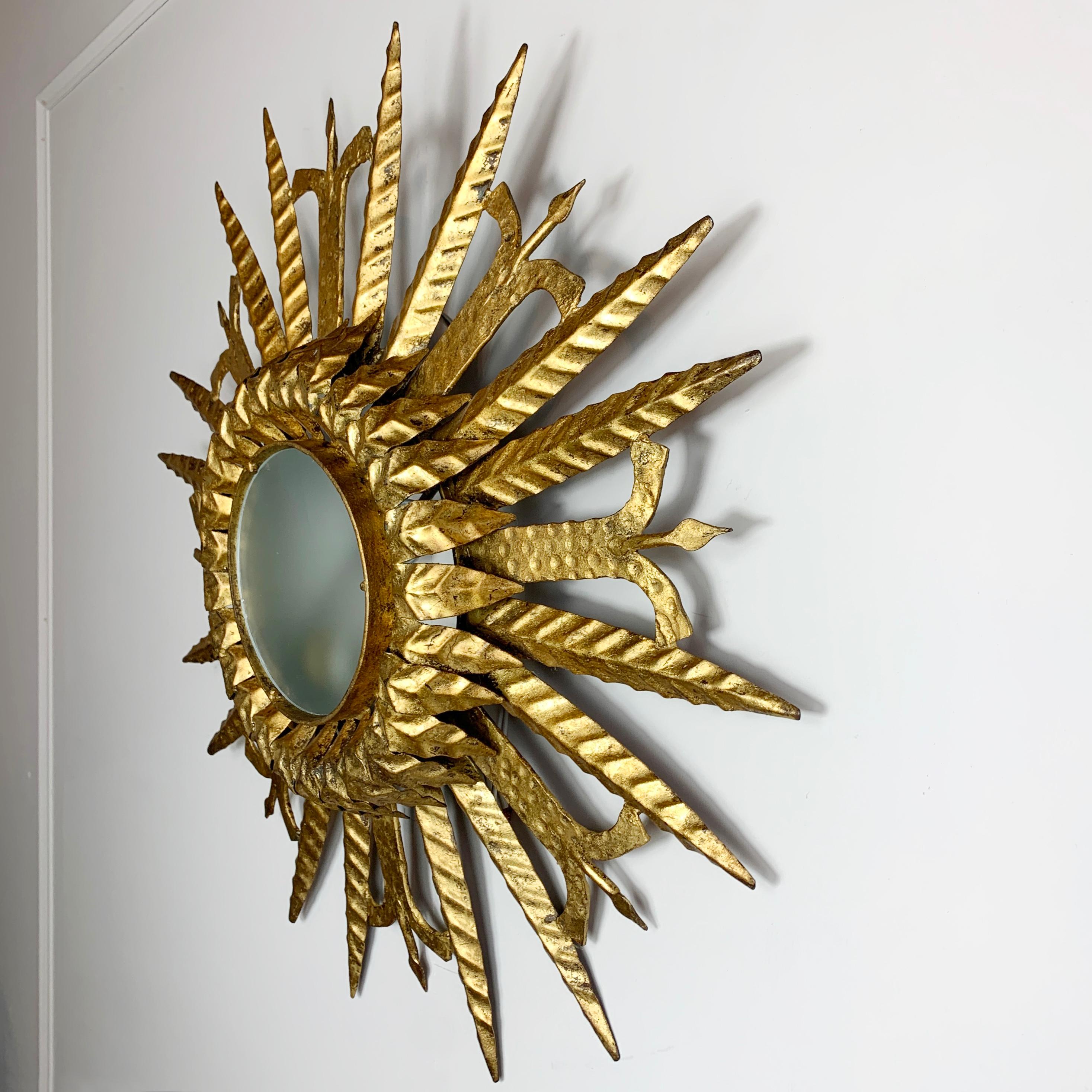Metal 1950's Gold Spanish Sunburst Ceiling Light For Sale