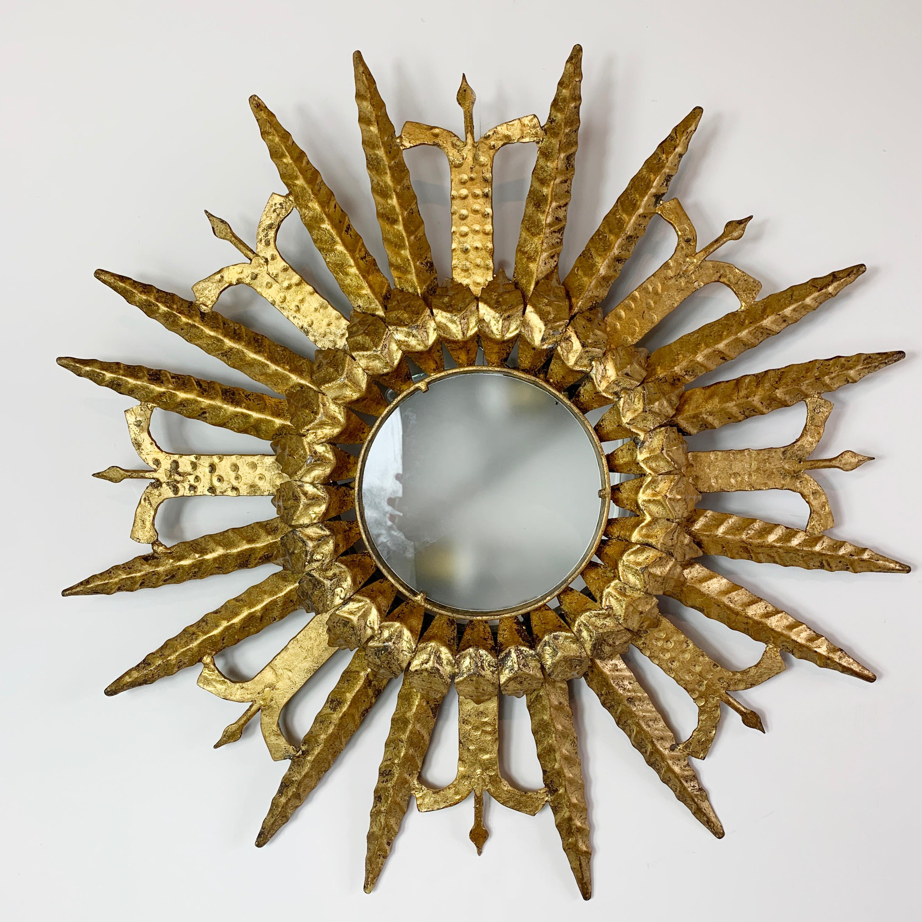 Baroque 1950's Gold Spanish Sunburst Ceiling Light For Sale
