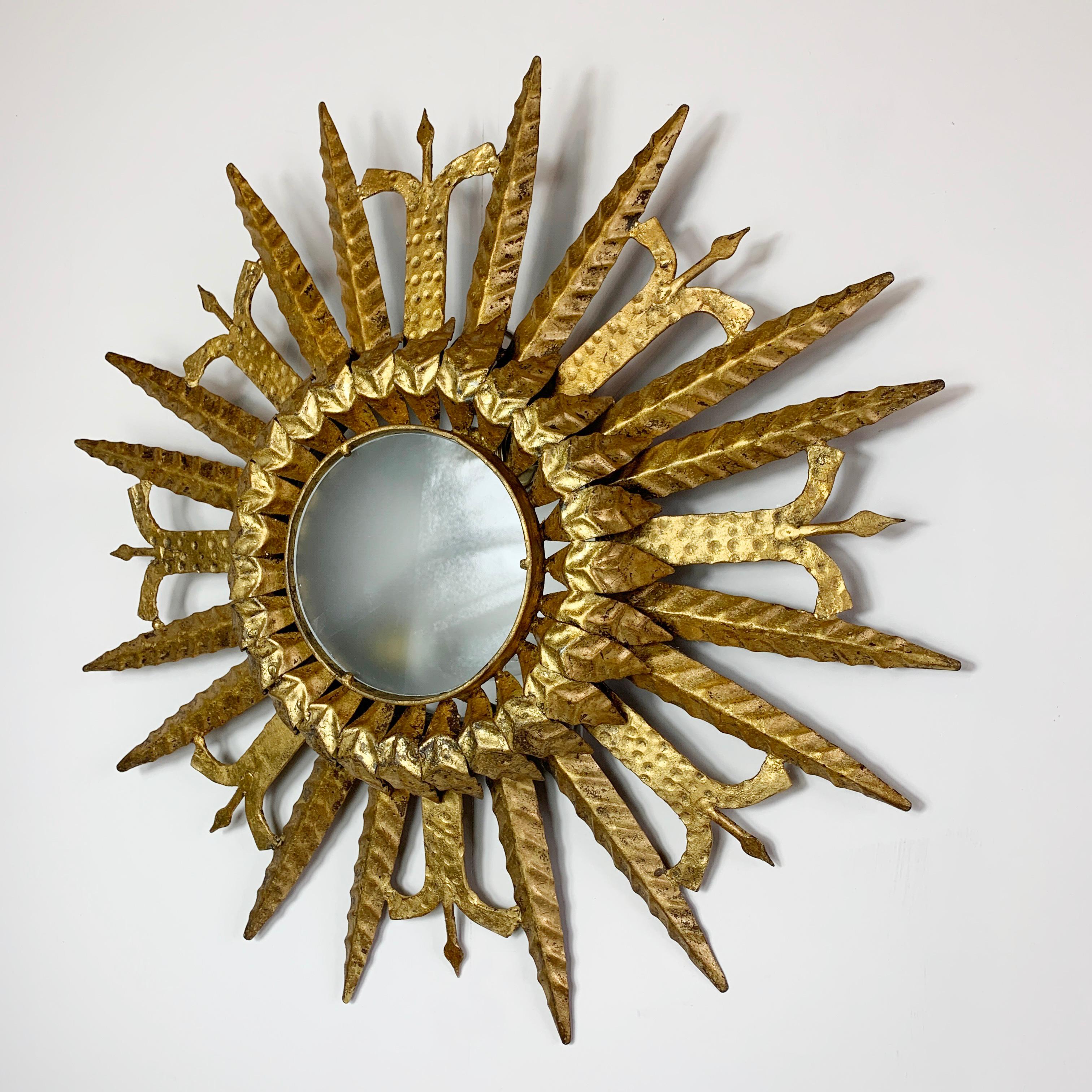 1950's Gold Spanish Sunburst Ceiling Light In Good Condition For Sale In Hastings, GB