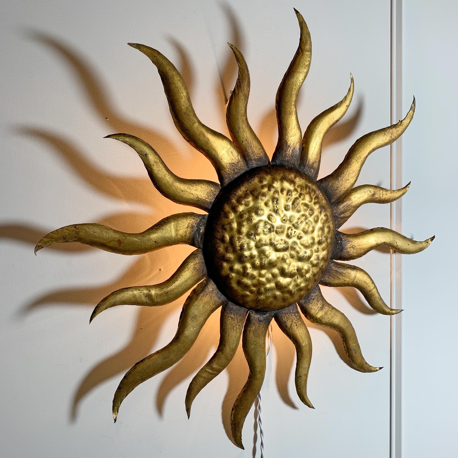 20th Century 1950s Spanish Sunburst Flush Ceiling Light