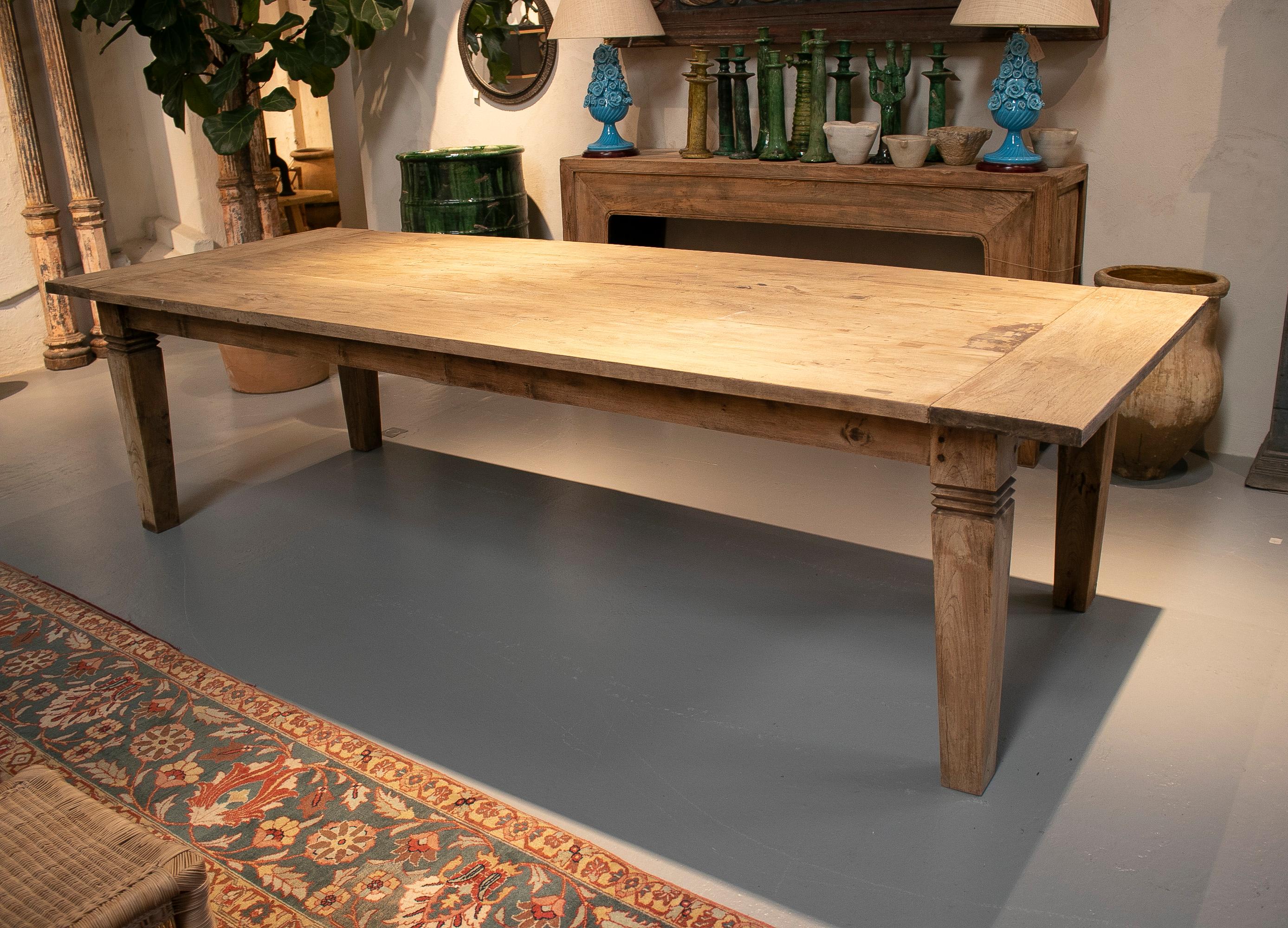 Rustic 1950s Spanish washed wood dining table.