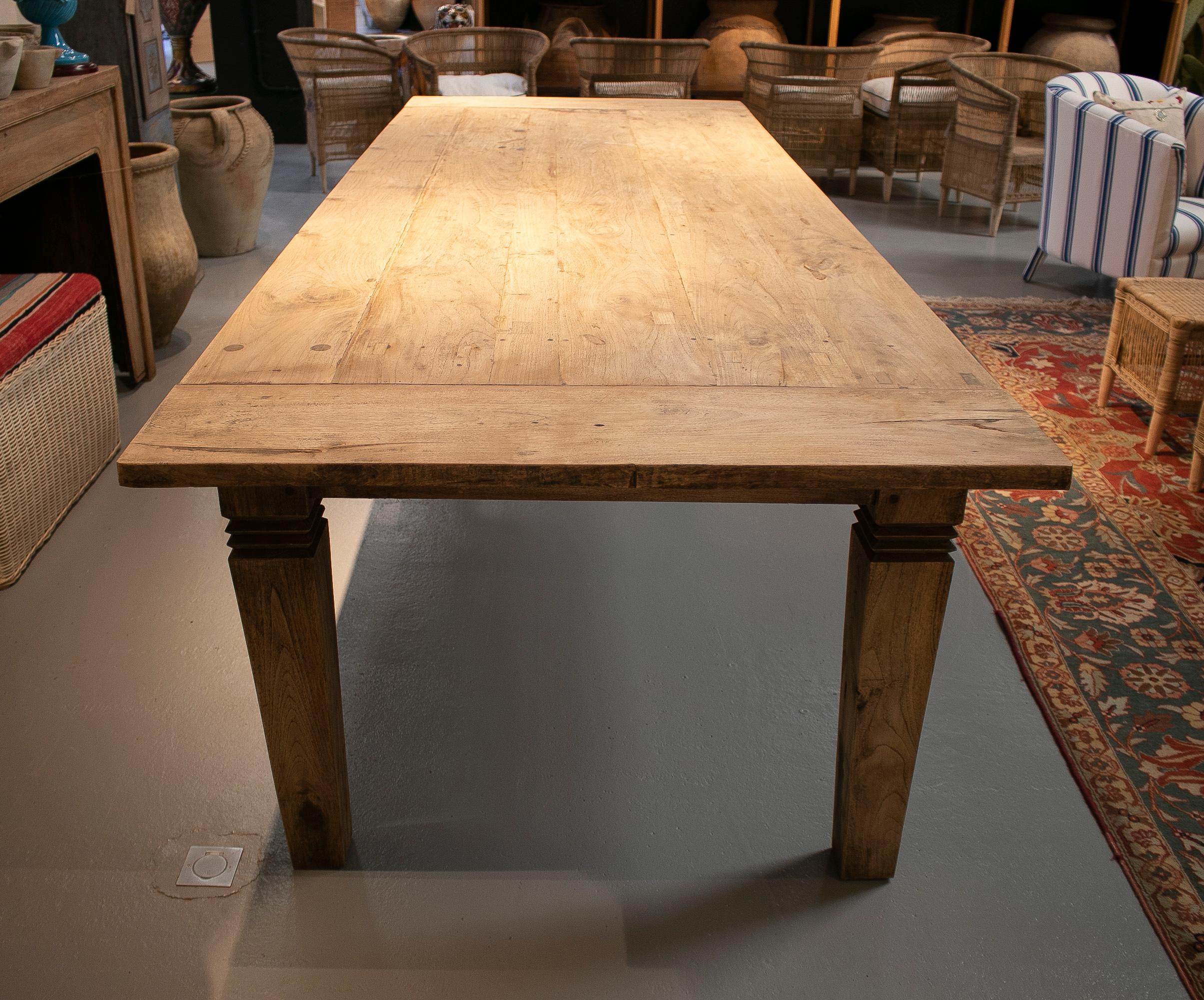 1950s Spanish Washed Wood 12-Seater Dining Table In Good Condition In Marbella, ES