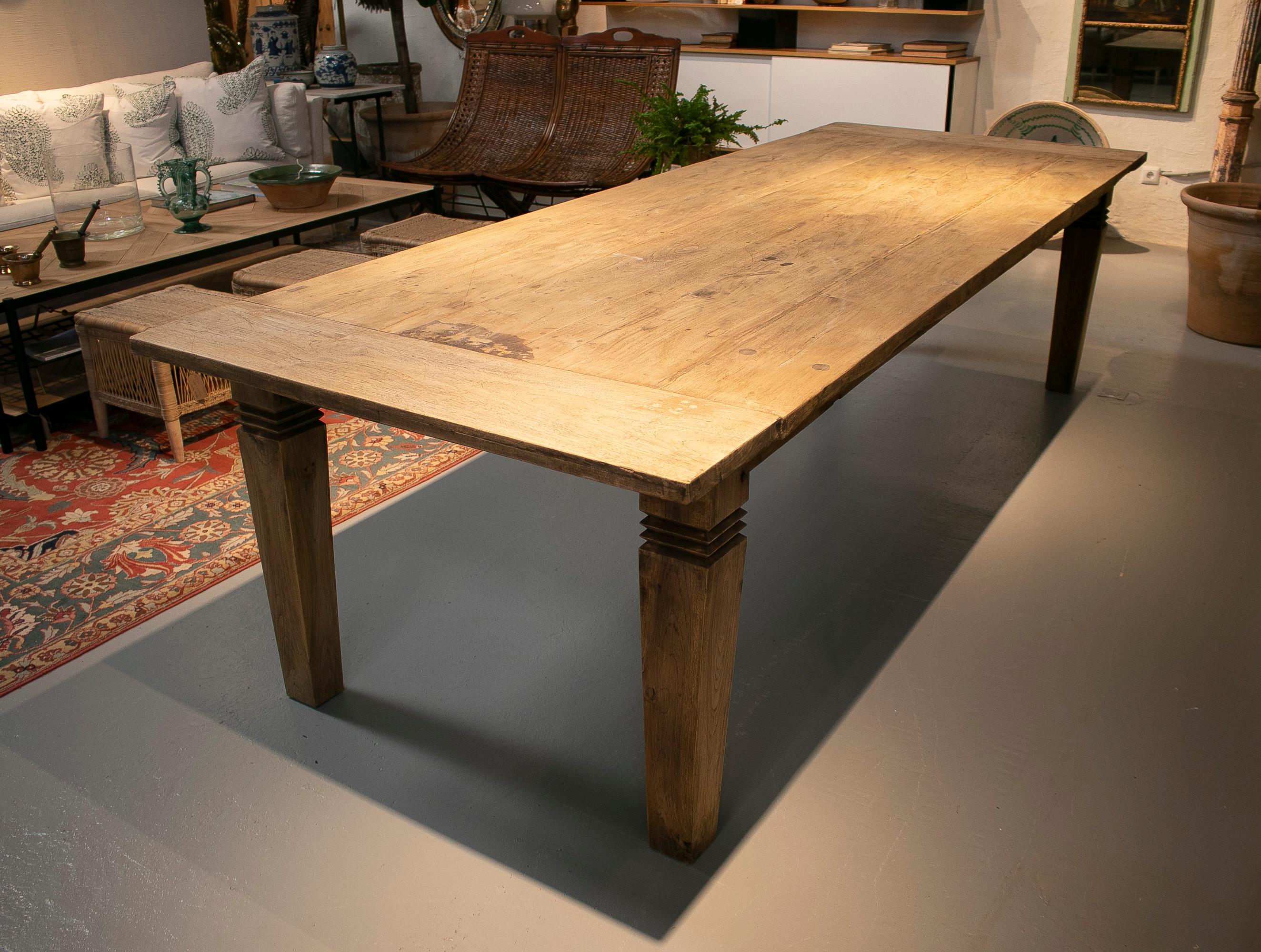 20th Century 1950s Spanish Washed Wood 12-Seater Dining Table