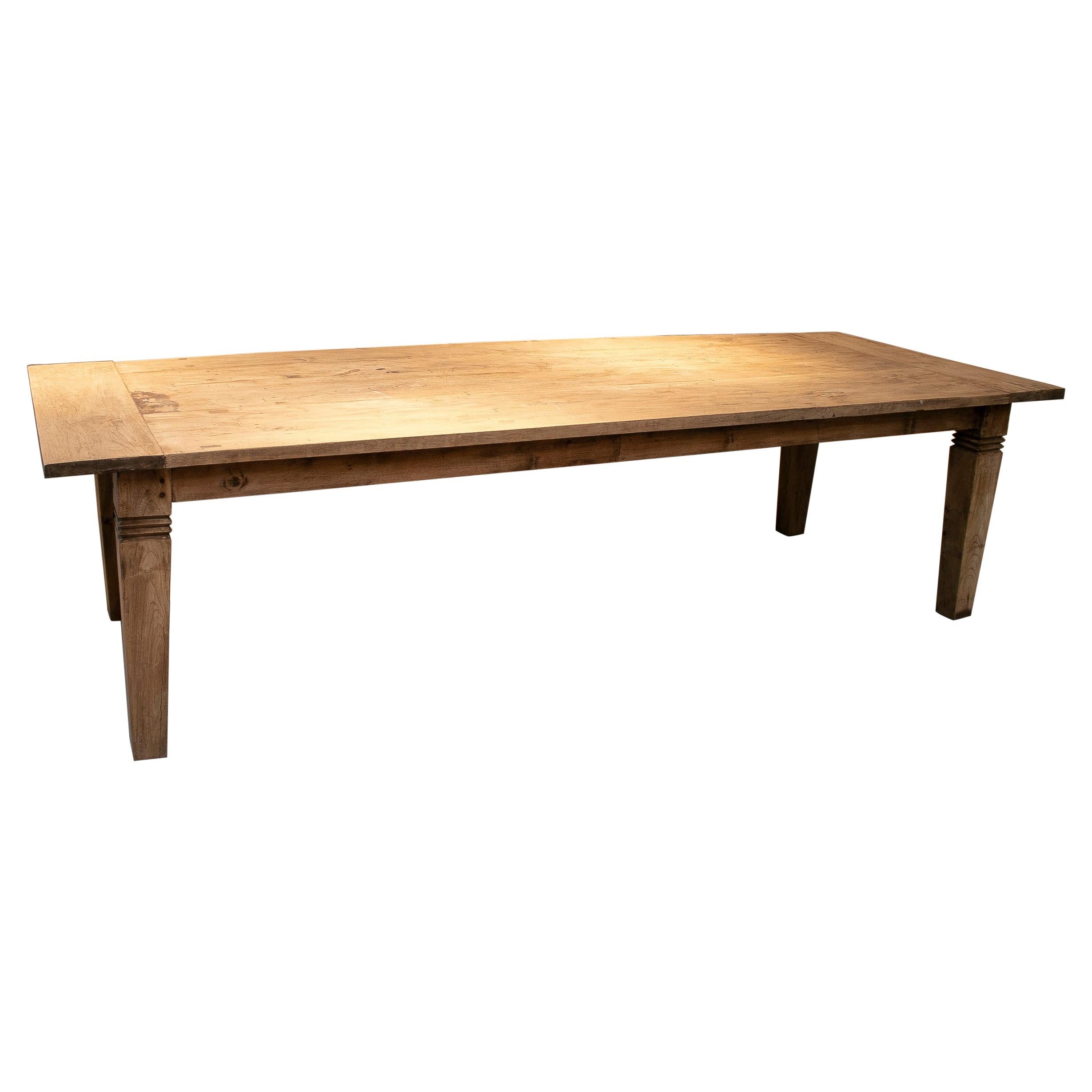 1950s Spanish Washed Wood 12-Seater Dining Table
