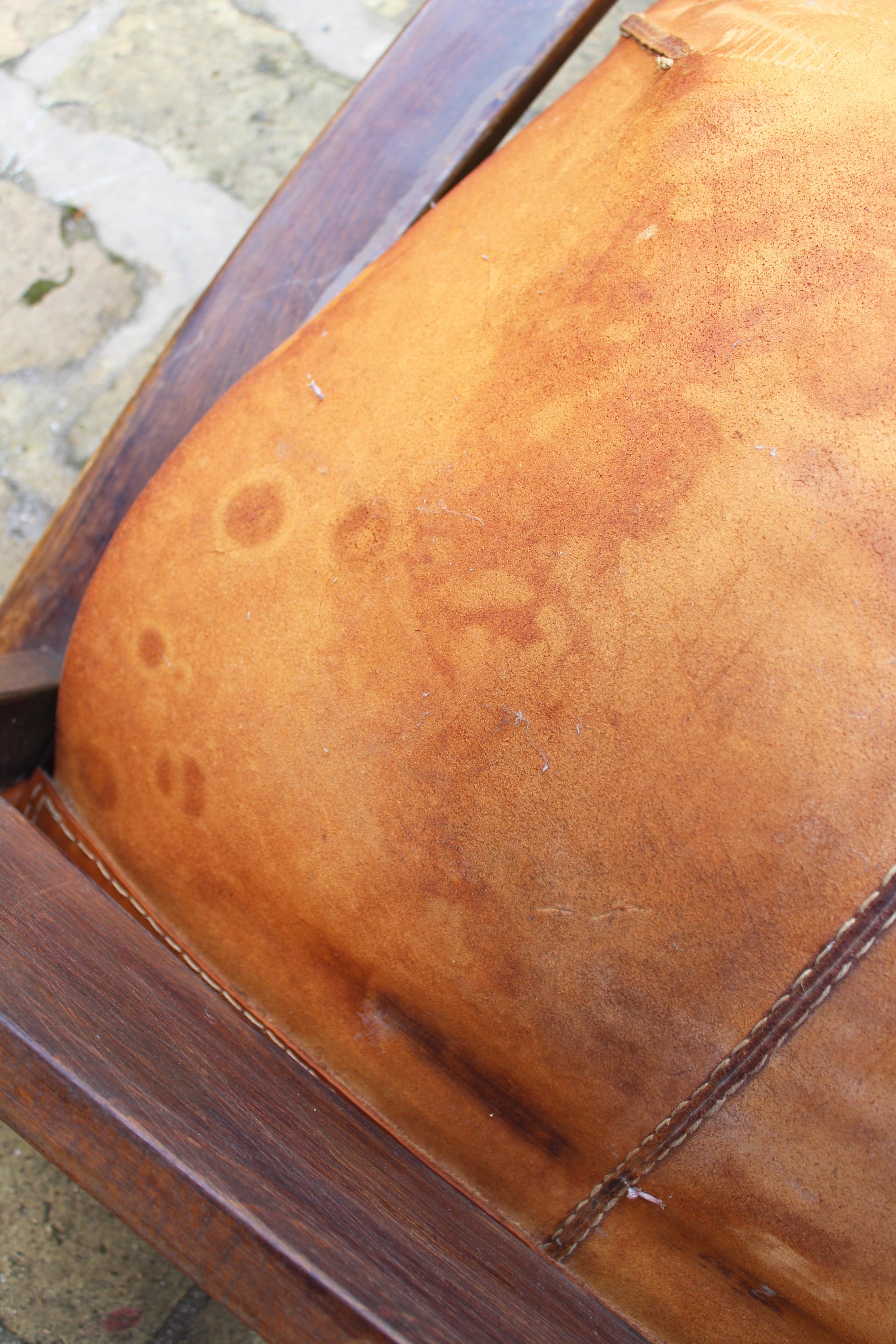 1950s Spanish Wood and Leather Rocking Chair 6