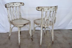 1950s Spanish Wooden Cafe Bistro Chairs with Light Gray Paint