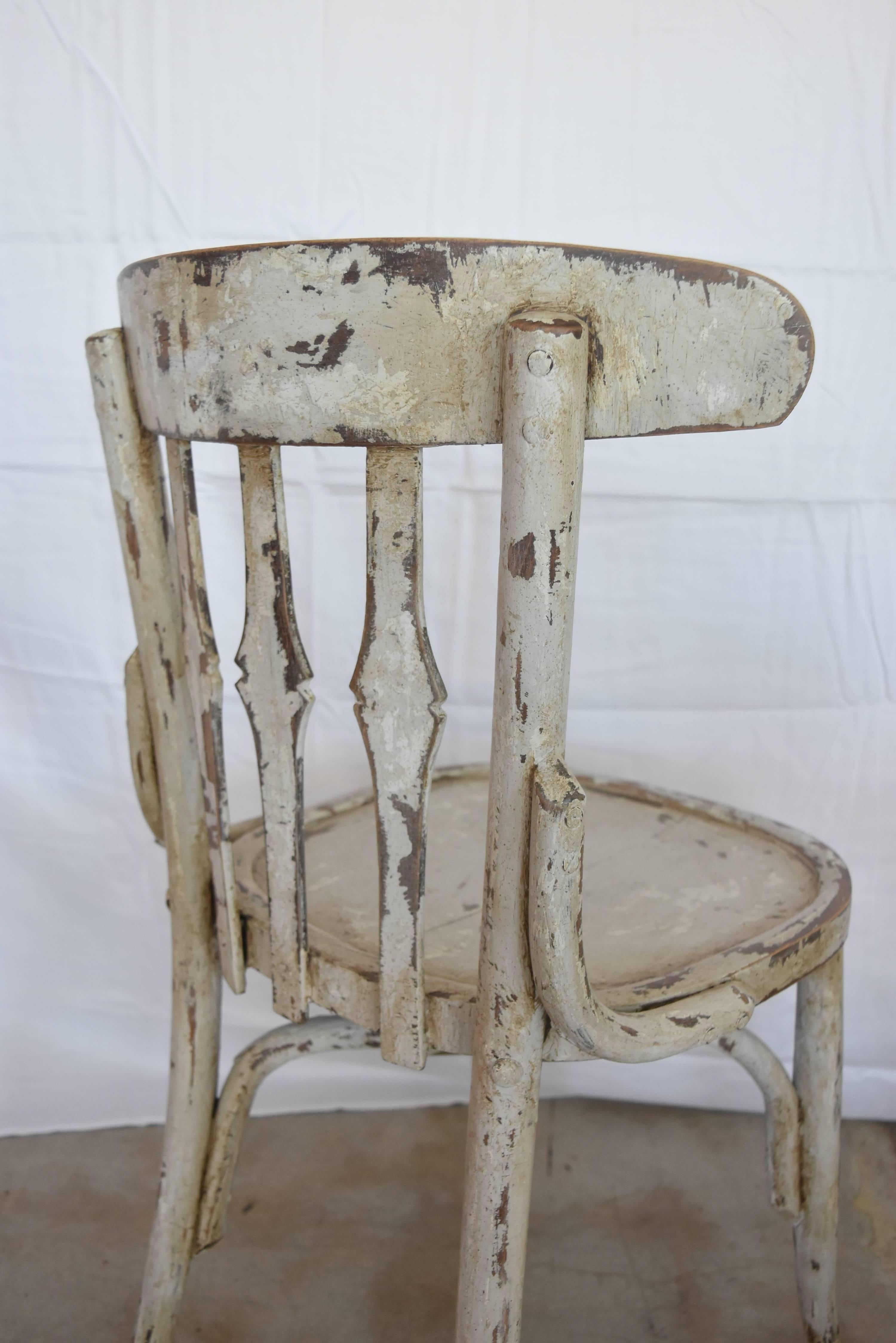 20th Century 1950s Spanish Wooden Cafe Bistro Chairs with Light Gray Paint