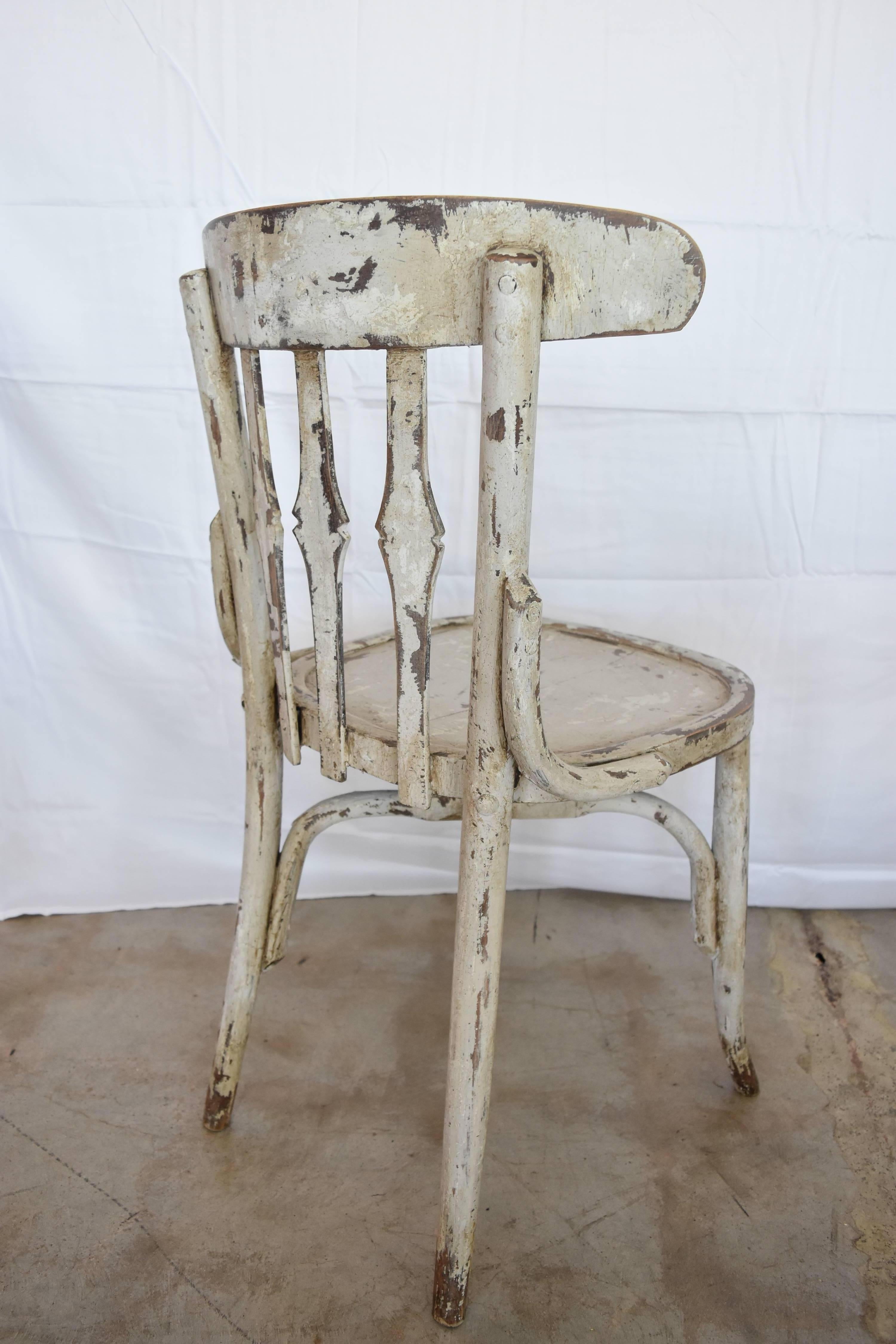 1950s Spanish Wooden Cafe Bistro Chairs with Light Gray Paint 1