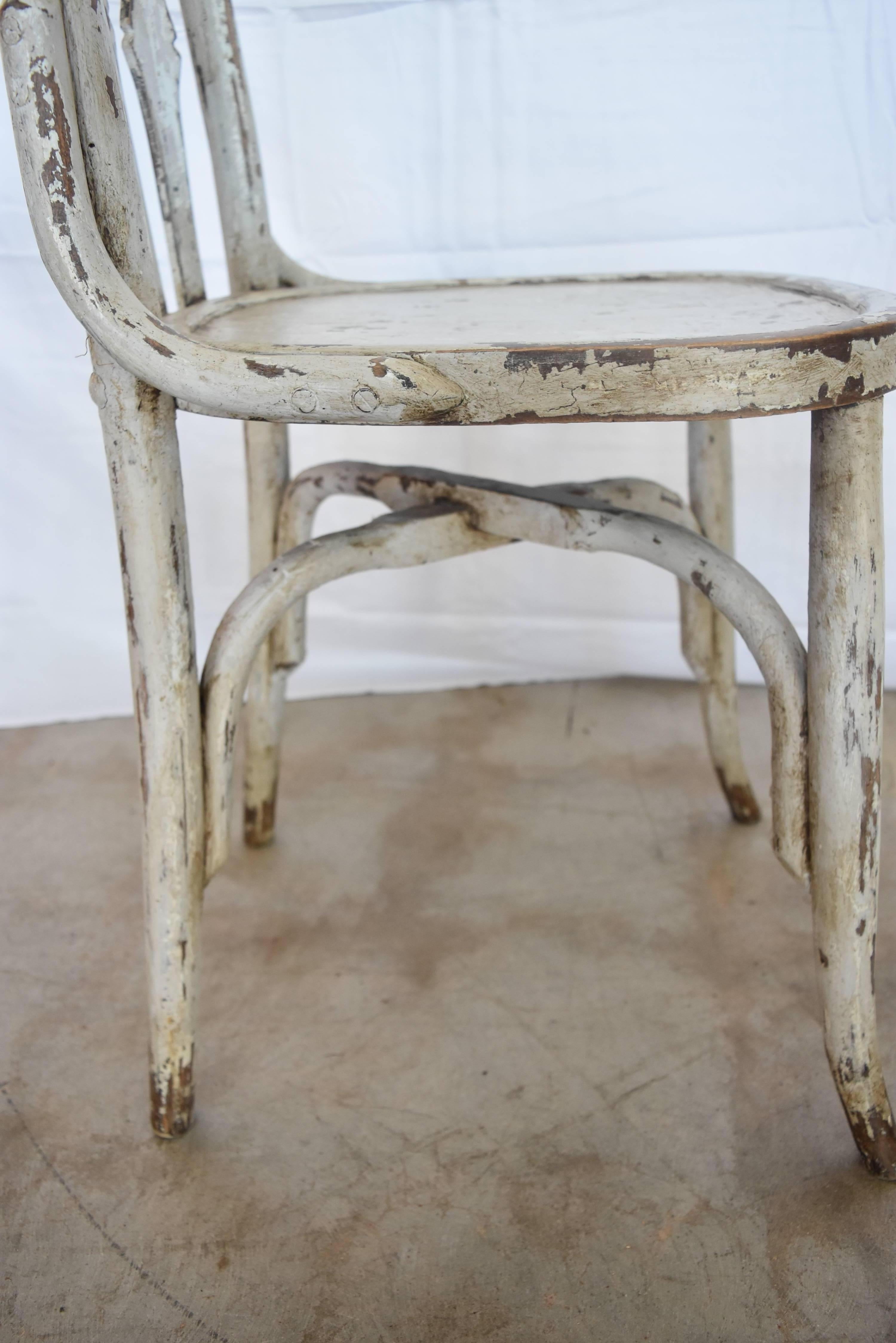 1950s Spanish Wooden Cafe Bistro Chairs with Light Gray Paint 2