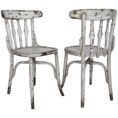 1950s Spanish Wooden Cafe Bistro Chairs with Light Gray Paint