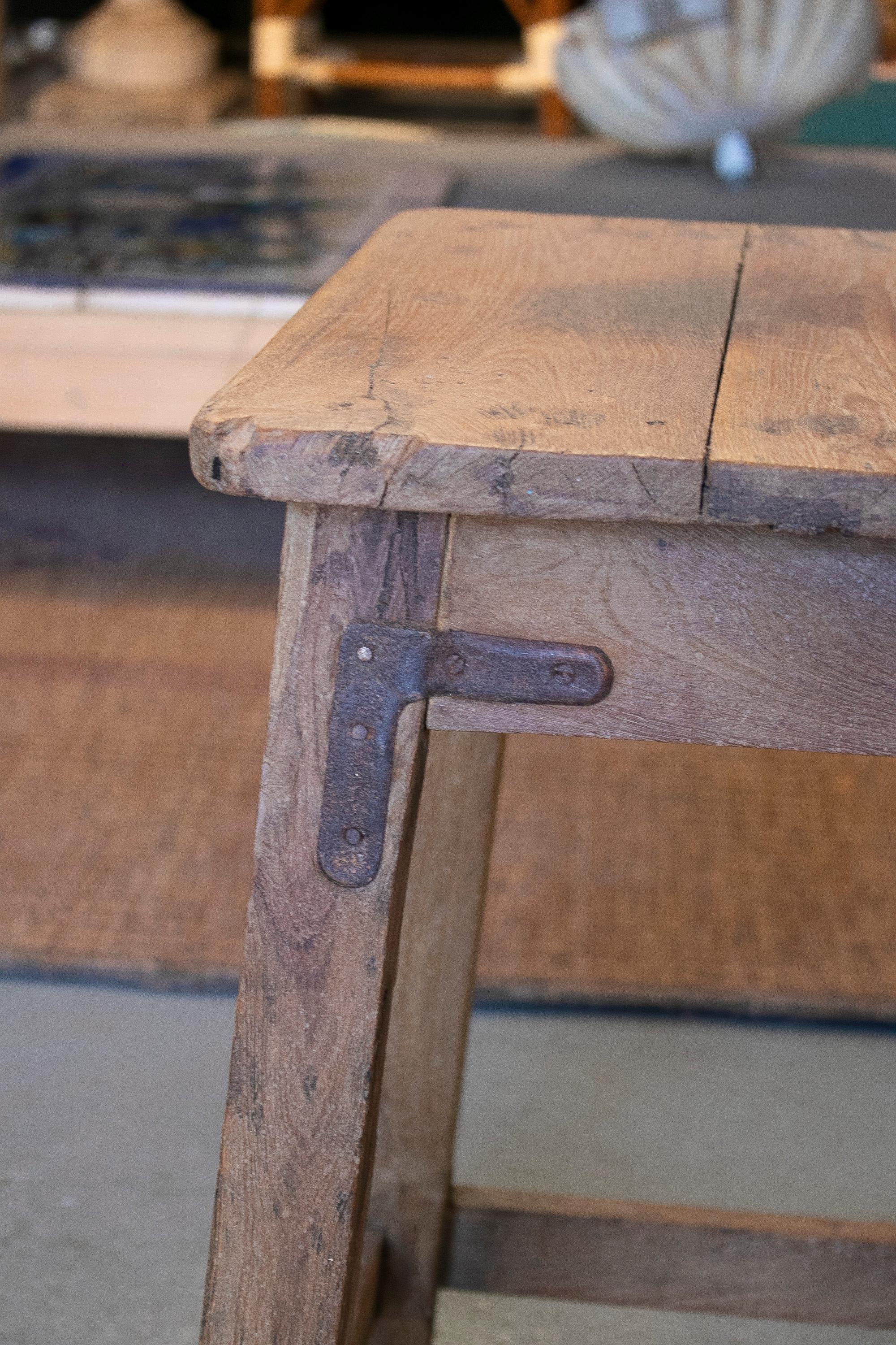 1950s Spanish Wooden Low Stool w/ Iron Corner Braces 7