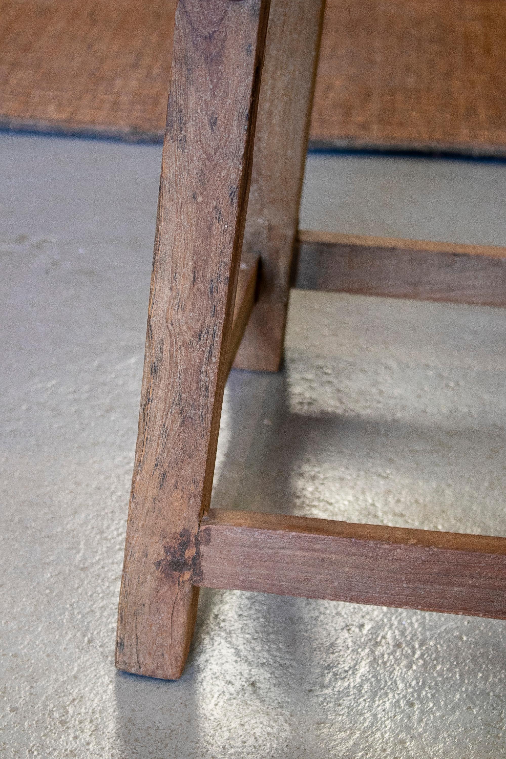 1950s Spanish Wooden Low Stool w/ Iron Corner Braces 9