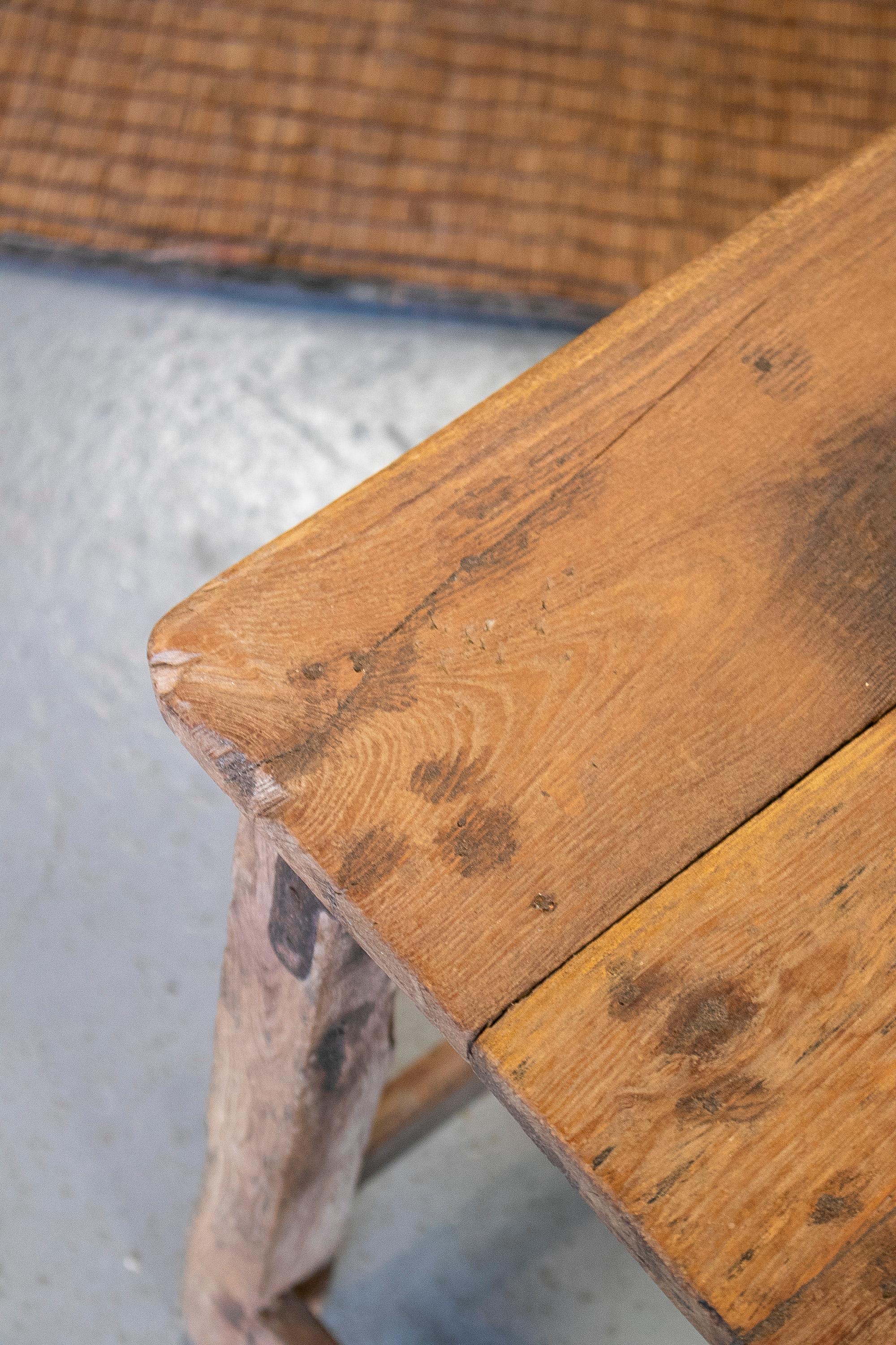 1950s Spanish Wooden Low Stool w/ Iron Corner Braces 2