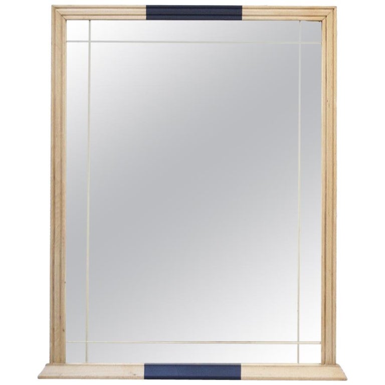 1950s Spanish Wooden Wall Mirror With Dark Blue Details