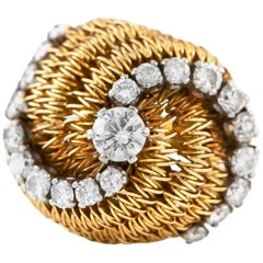 Bague en spirale à monture haute avec diamants des années 1950