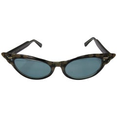 Vintage 1950s Spotted and Jeweled Cat Eye Sunglasses  
