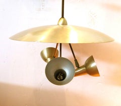 1950s Spun Aluminum Chandelier in Brass Finish with Multidirectional Shades
