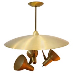 1950s Spun Aluminum Chandelier in Brass Finish with Multidirectional Shades