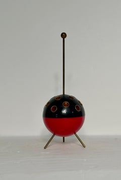 1950’s Sputnik Atomic Tripod Round Black Red & Brass Cigarette Holder