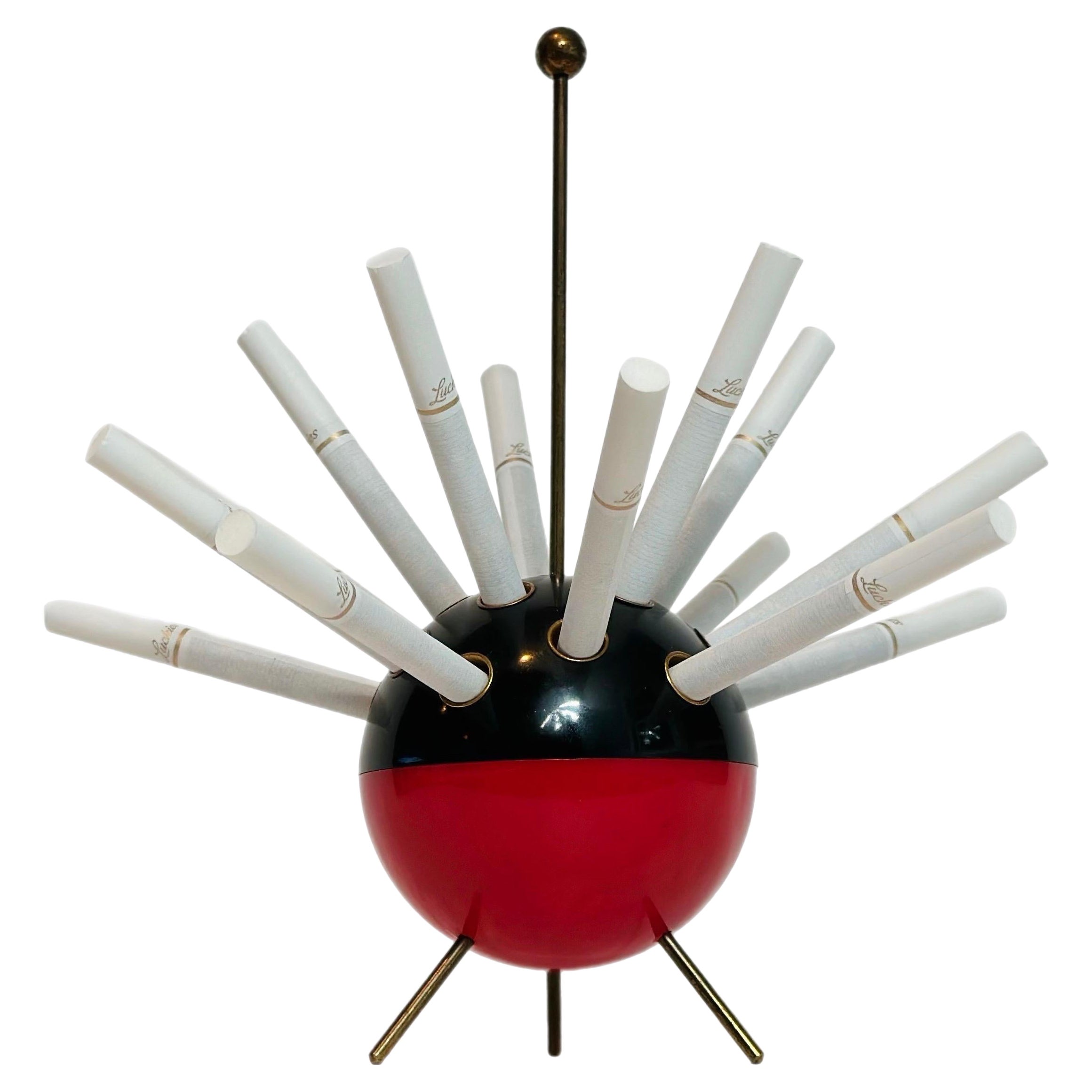 1950’s Sputnik Atomic Tripod Round Black Red & Brass Cigarette Holder
