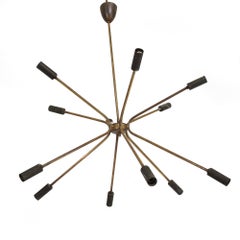 1950s Sputnik Modern by Stilnovo Patinated Brass Chandelier 8 Bulb Lamp Italy