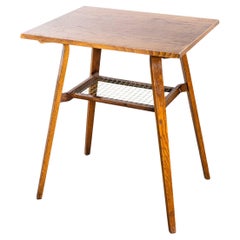 1950's Square Angular Coffee Table With Woven Shelf