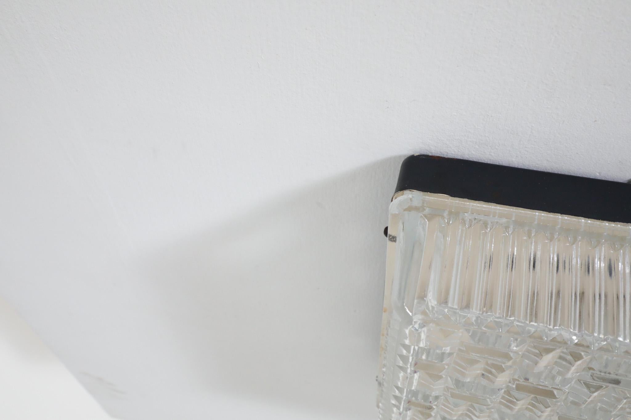 1950's Square Flush Mount Ceiling Sconce with Textured Pressed Glass Shade For Sale 2