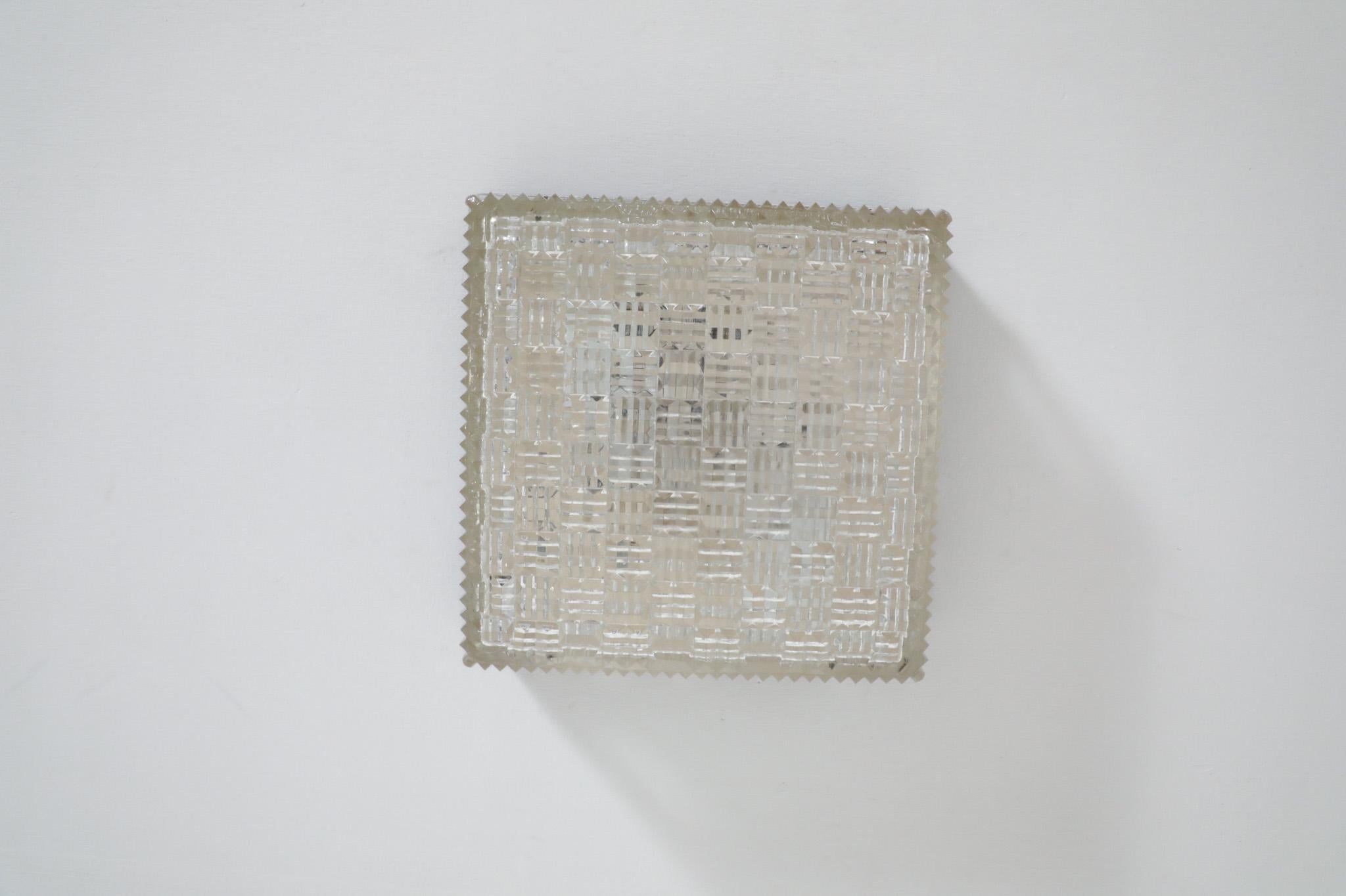 1950's Square Flush Mount Ceiling Sconce with Textured Pressed Glass Shade For Sale 3