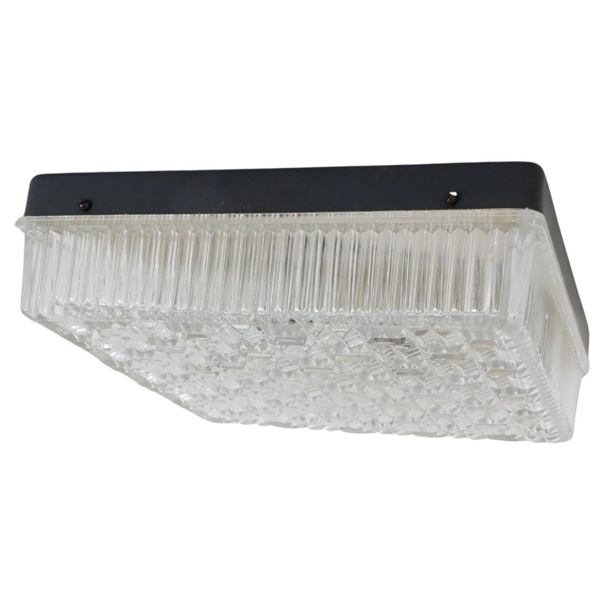 1950's Square Flush Mount Ceiling Sconce with Textured Pressed Glass Shade For Sale