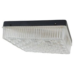 1950's Square Flush Mount Ceiling Sconce with Textured Pressed Glass Shade