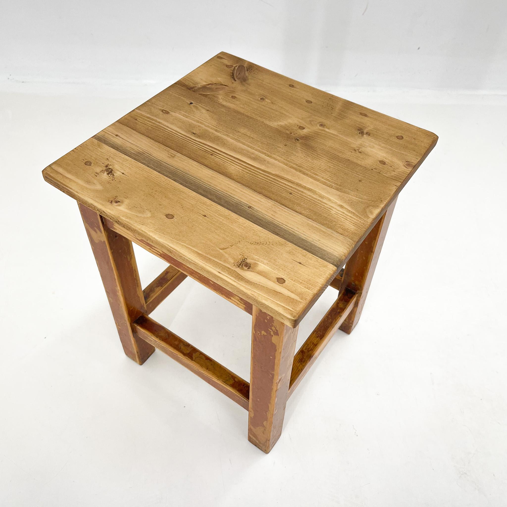 20th Century 1950s Square Wooden Stool of Footrest with Original Paint, Czechoslovakia For Sale