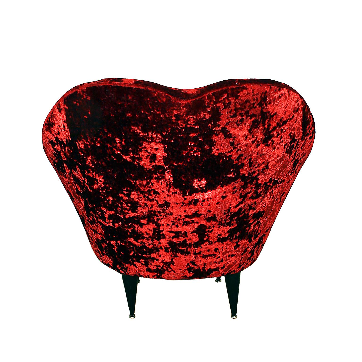 Mid-Century Modern Squat Corner In Armchair Carmine Red Velvet - Italy In Good Condition In Girona, ES