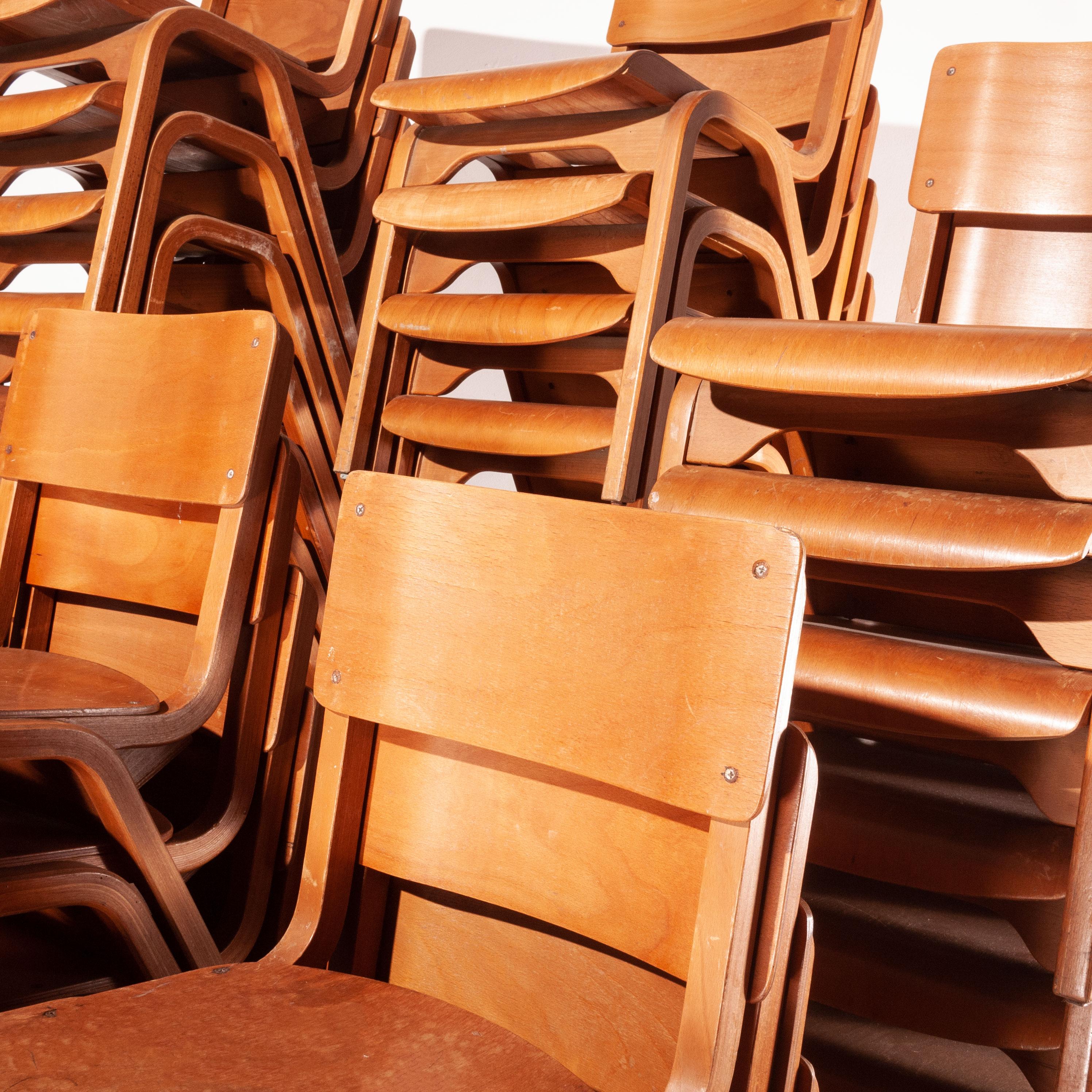 1950s stacking dining chairs by ESA James Leonard - Lamstak - 50+ in stock

1950s rare vintage James Leonard ESA Esavian stacking dining chairs - 50+ In stock. This is one of our favourite model of chairs. Designed by James Leonard for the ESA