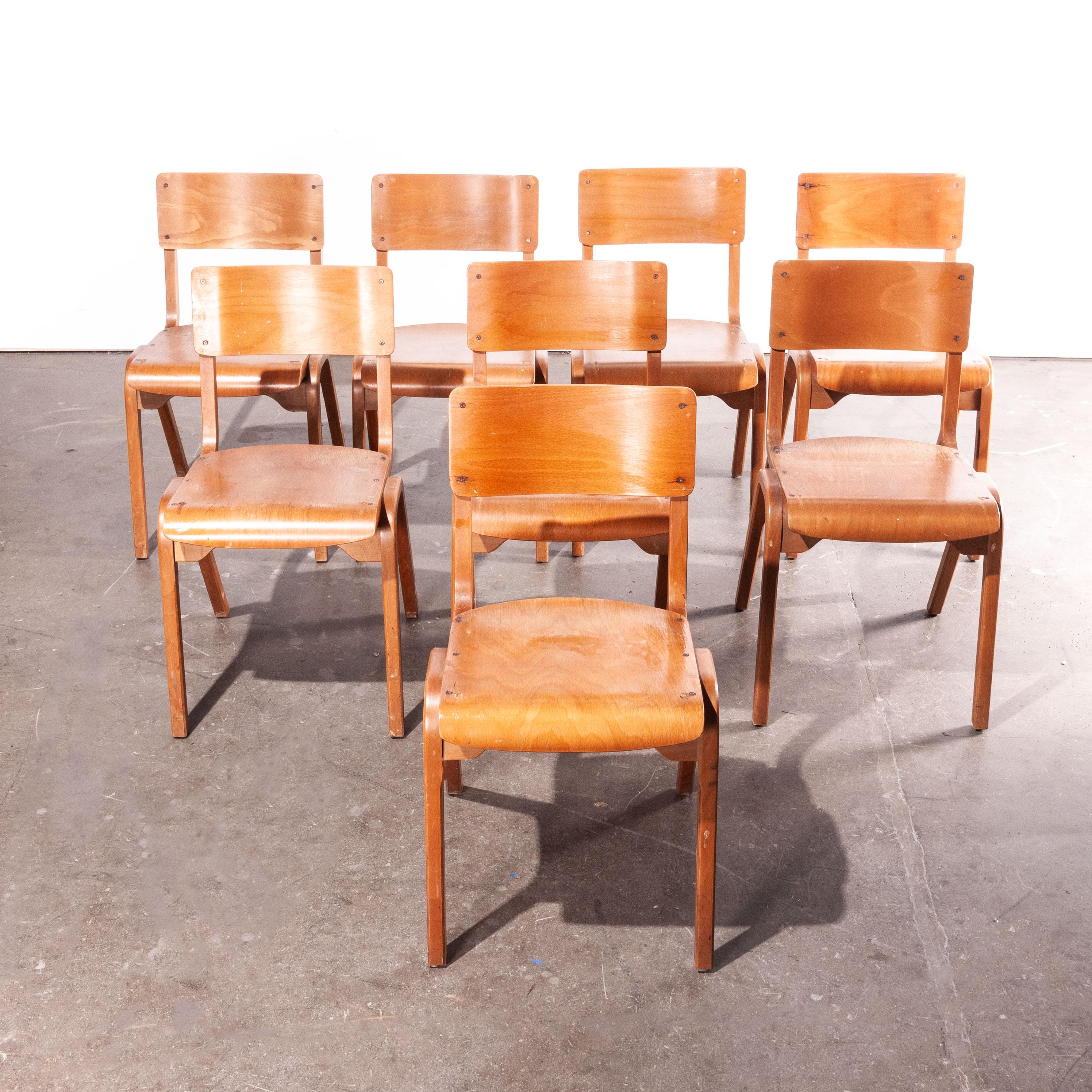 1950s Stacking Dining Chairs by ESA James Leonard, Lamstak, Set of Eight In Good Condition In Hook, Hampshire