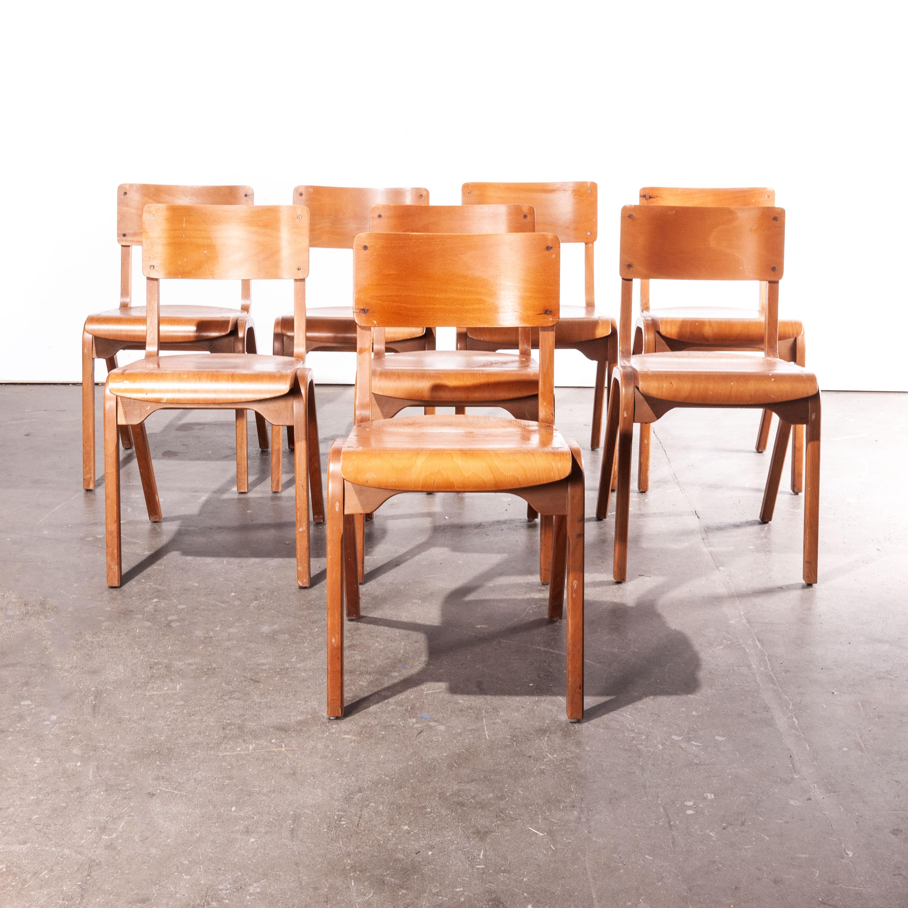 Beech 1950s Stacking Dining Chairs by ESA James Leonard, Lamstak, Set of Eight