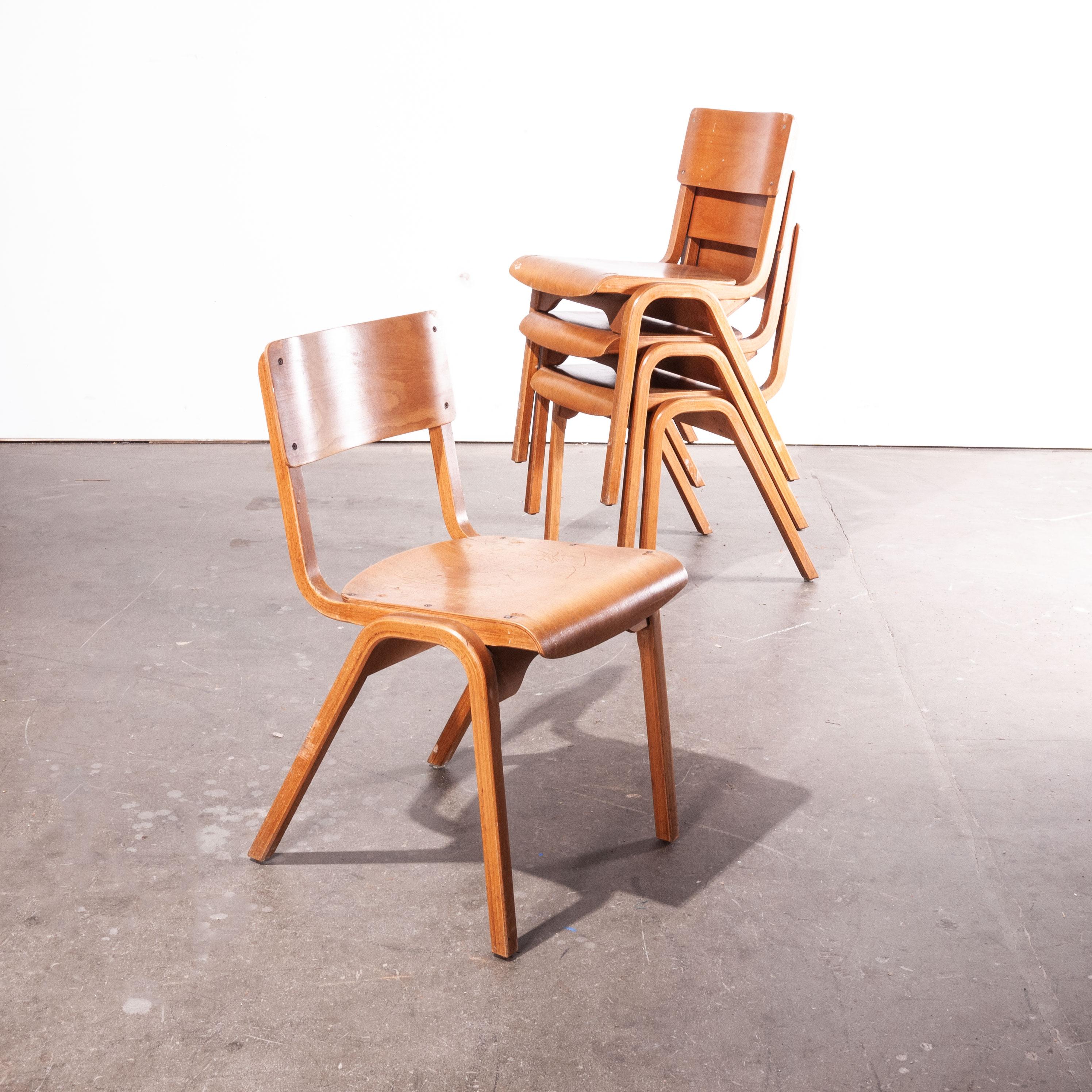 1950s stacking dining chairs by ESA James Leonard - Lamstak - set of four - other quantities available

Set of four 1950s rare vintage James Leonard ESA Esavian stacking dining chairs. This is one of our favourite model of chairs. Designed by